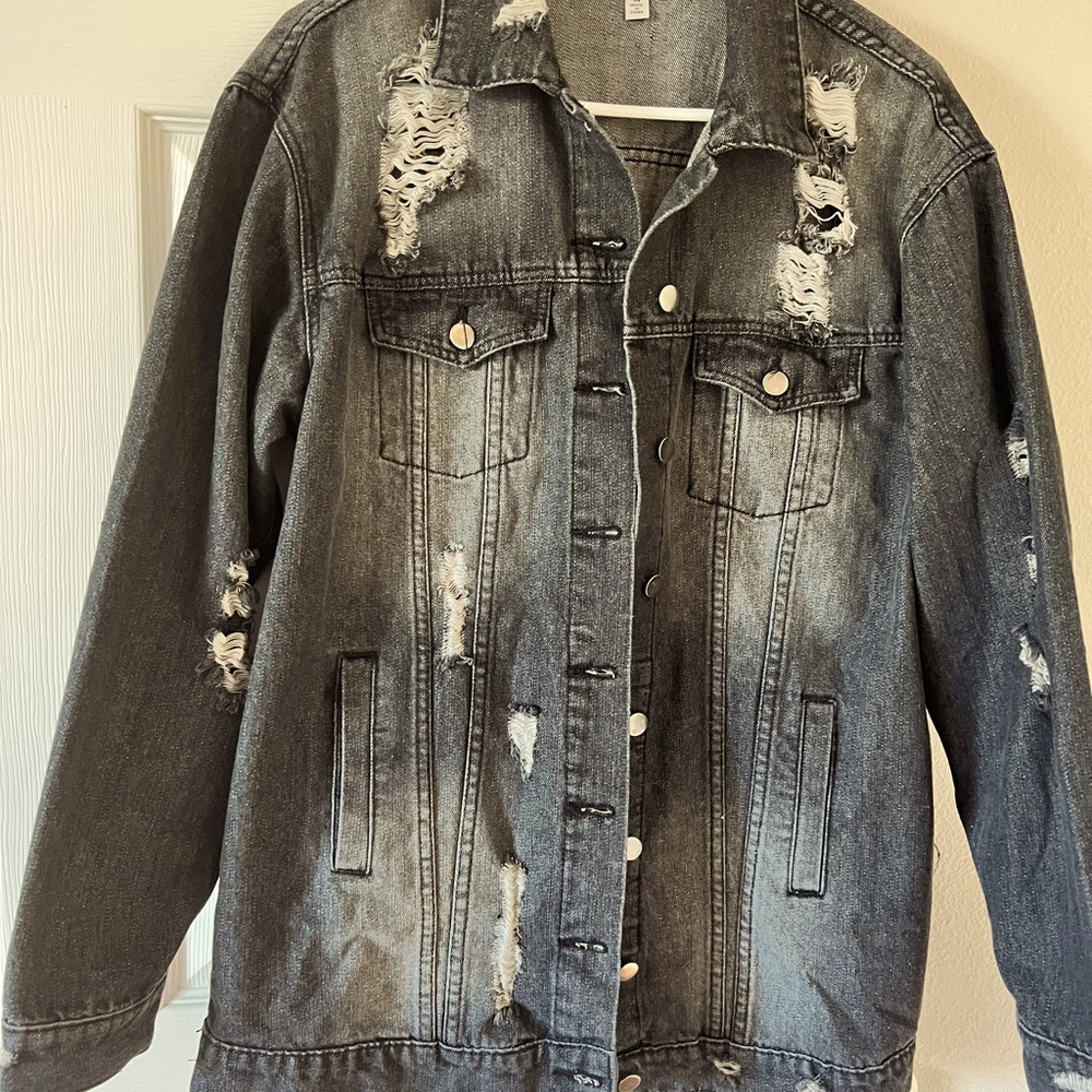 Black distressed shacket